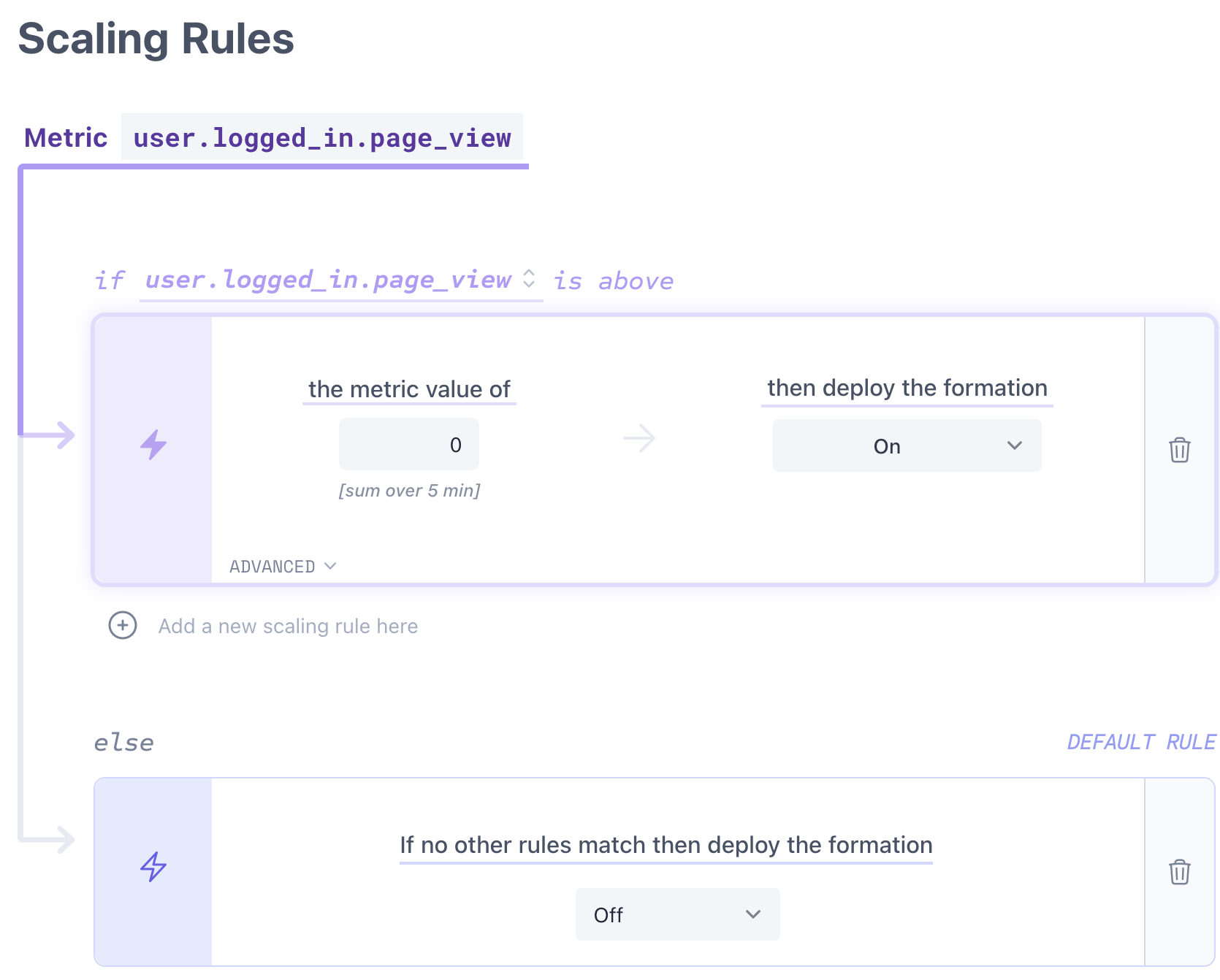 Example scaling rule to scale a staging environment off when not being used